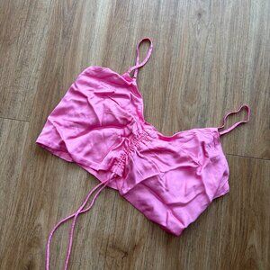 Aerie Sleeveless Front Tie Cropped Tank Top Pink NWT Women’s Size XL